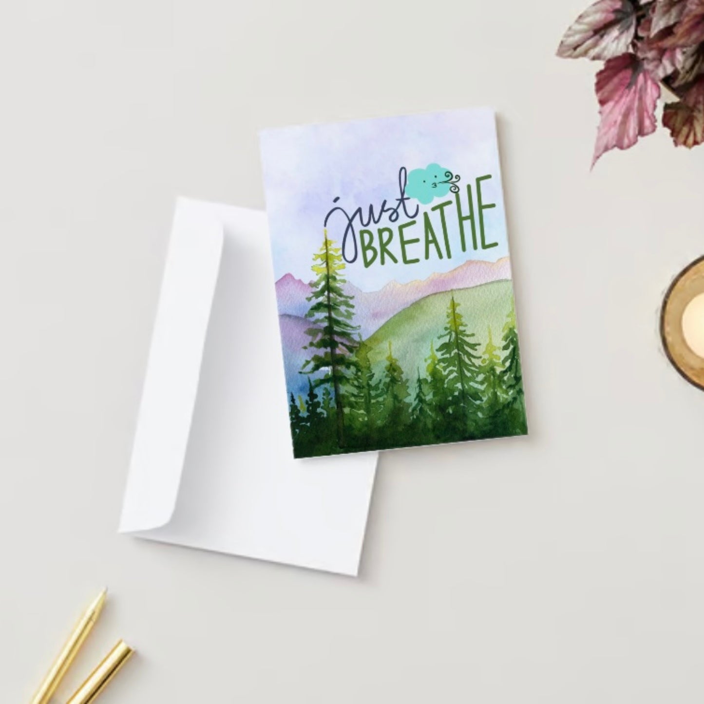 "Just Breathe" Nature Greeting Card (As-Is or Custom) | Inspirational, Motivational & Uplifting | Relax, Calm, Tranquil, Mindful, Mental Health, Self-Care, Love | Perfect Gift for Friends, Family & Loved Ones