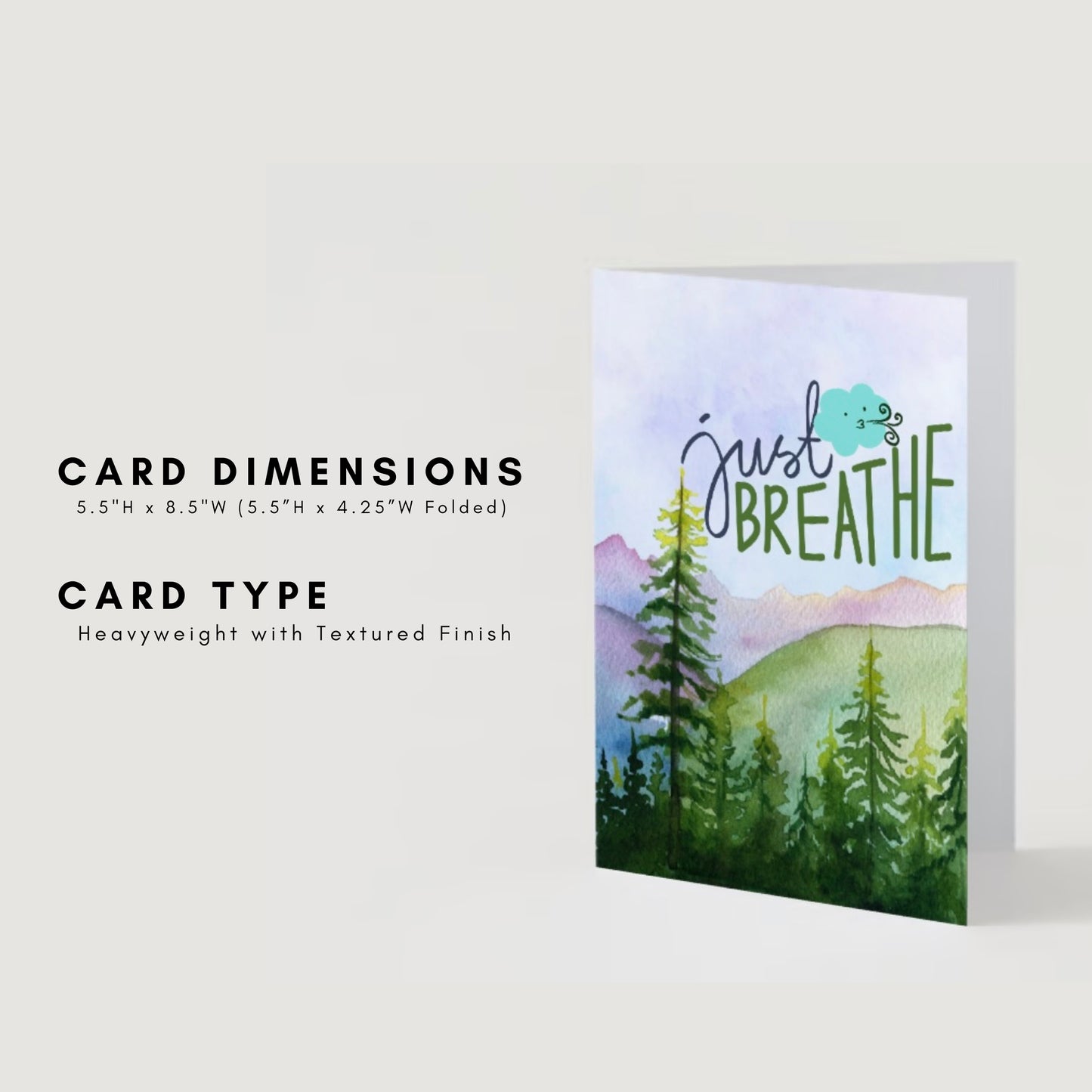 "Just Breathe" Nature Greeting Card (As-Is or Custom) | Inspirational, Motivational & Uplifting | Relax, Calm, Tranquil, Mindful, Mental Health, Self-Care, Love | Perfect Gift for Friends, Family & Loved Ones